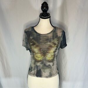 Madden Girl Butterfly Y2K Cropped Baby Tee Size Lg Fairycore Whimsigoth Indie